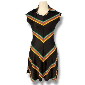 Vintage 70’s Collared Multicolor Chevron Disco Dress